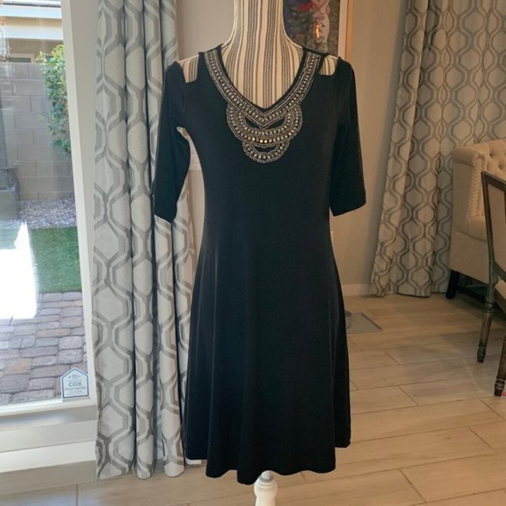 Black Beaded Cold Shoulder Dress
